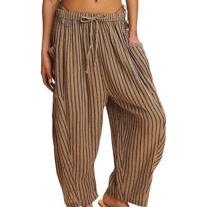 Damen lässige Weite Sommer-Hose mit elastischem Bund und praktischen Taschen Drune