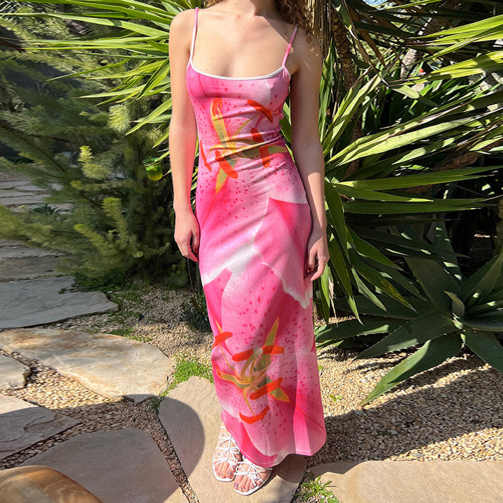 Damen Maxikleid mit floralem Print und verstellbaren Spaghettiträgern Drune