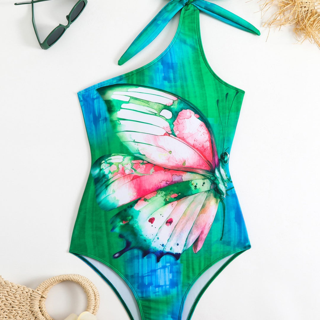 Damen Einteiler Badeanzug mit floralem Schmetterlingsdesign Drune