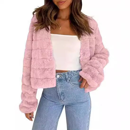Damen Flauschige und modische Kurzjacke Drune