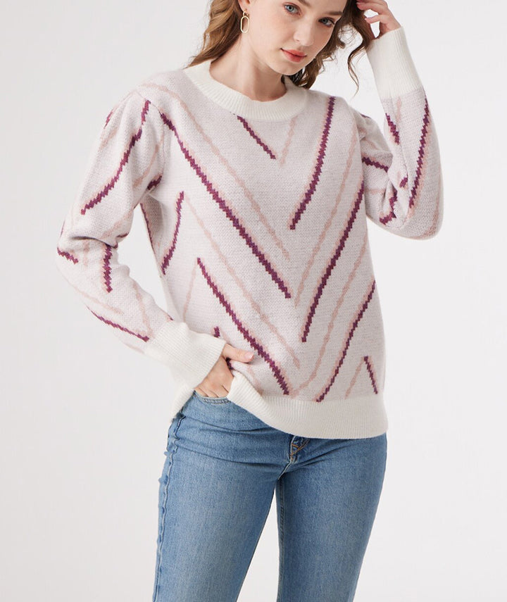 Damen Strickpullover mit modernen Chevron-Mustern und weichem Material Drune
