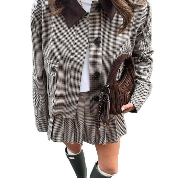 Damen Karierter Blazer mit passendem Rock Drune