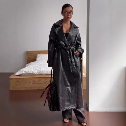 Damen Kunstleder Trenchcoat Drune