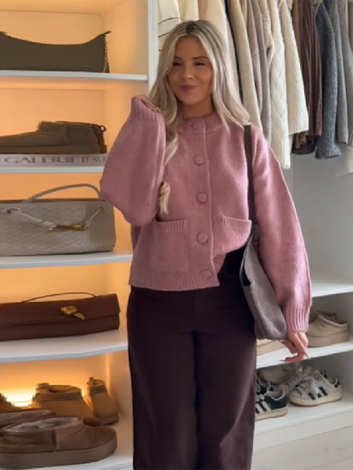Damen Komfortabler Strickjacke mit großen Taschen Drune