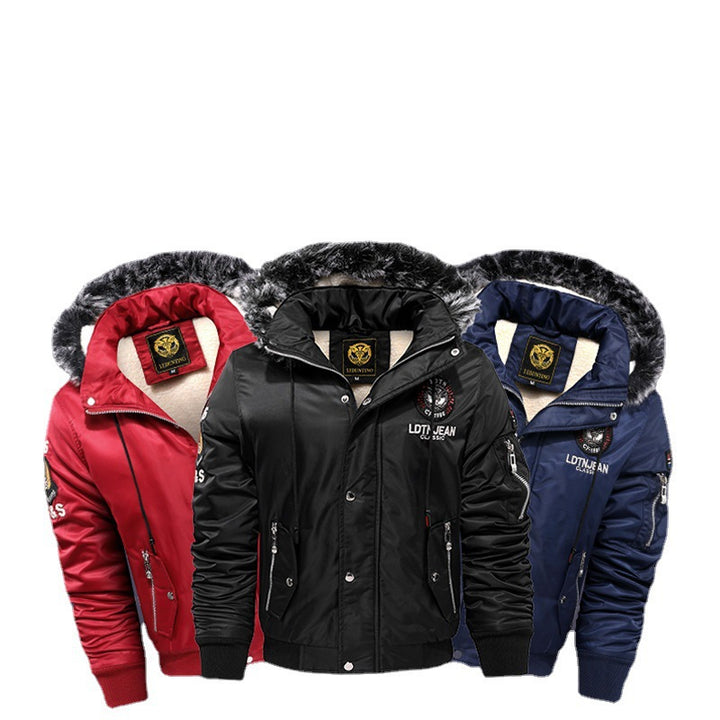 Herren nan gefütterte Winterparka mit Teddyfutter, Kunstfellkapuze und multiplen Reißverschlusstaschen Drune