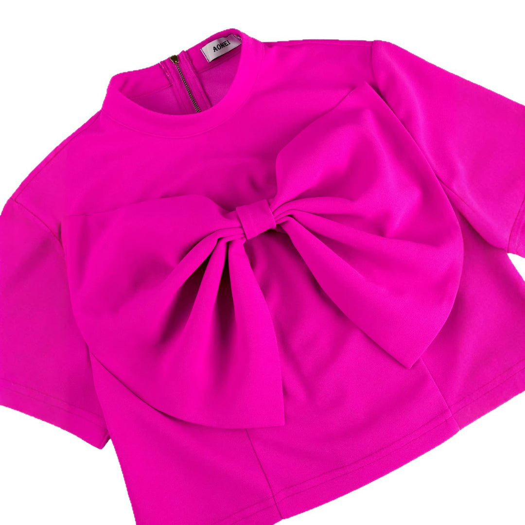 Damen Modische kurzärmlige Bluse mit dekorativem Schleifen-Detail Drune