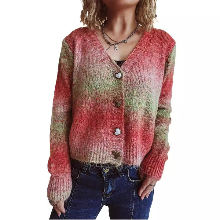 Damen kuschelige Strickjacke mit romantischen Herzknöpfen und lockerer Passform Drune