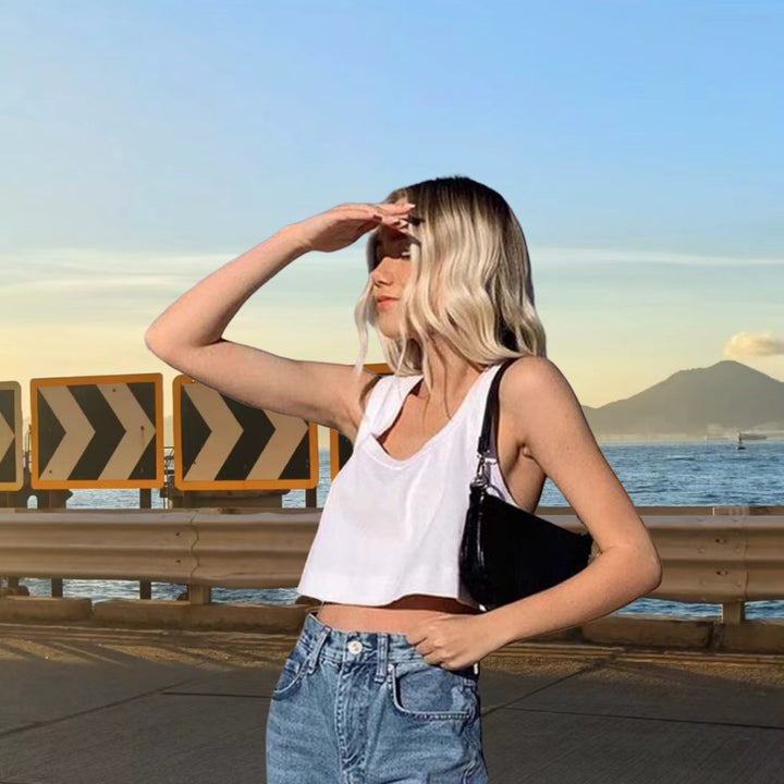 Damen Crop-Top mit lässigem Schnitt und modischem Rundhalsausschnitt Drune