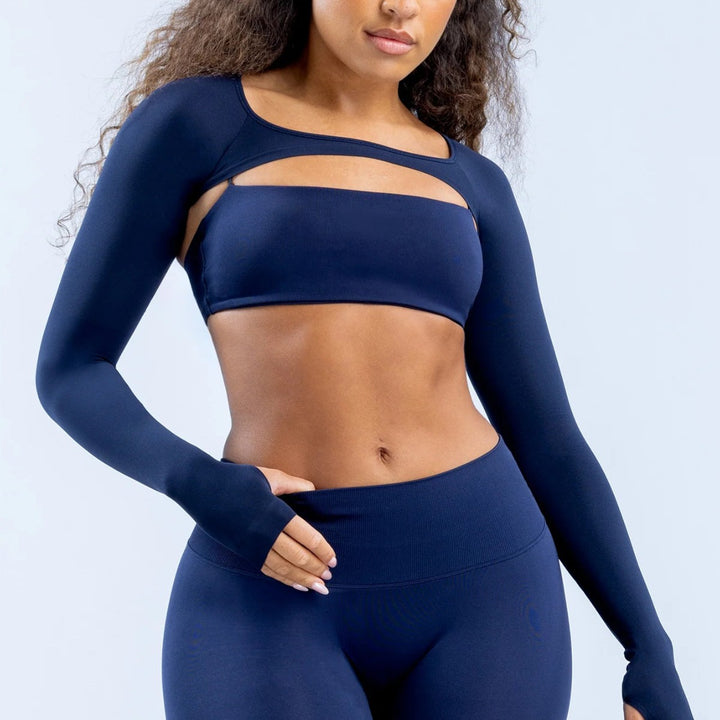 Damen Sportliches Langarm Crop-Top mit angeschnittenem Design Drune