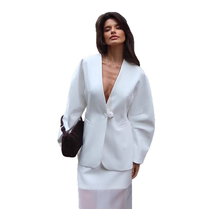 Damen elegante Blazerjacke mit dramatischen Puffärmeln Drune