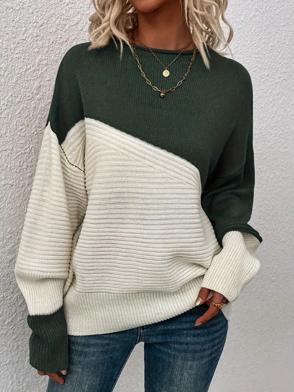 Damen lässiger Strickpullover mit strukturiertem Design und modernen Farbblöcken Drune