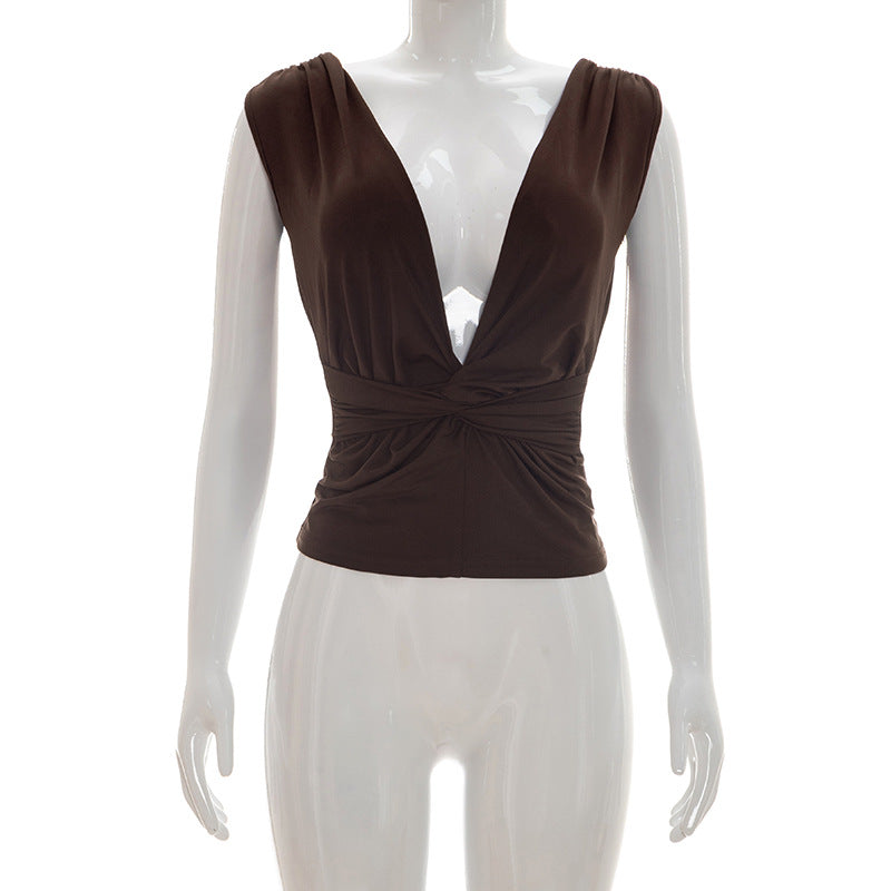 Damen Wickeloberteil mit tiefem V-Ausschnitt und elegantem Knotendetail Drune