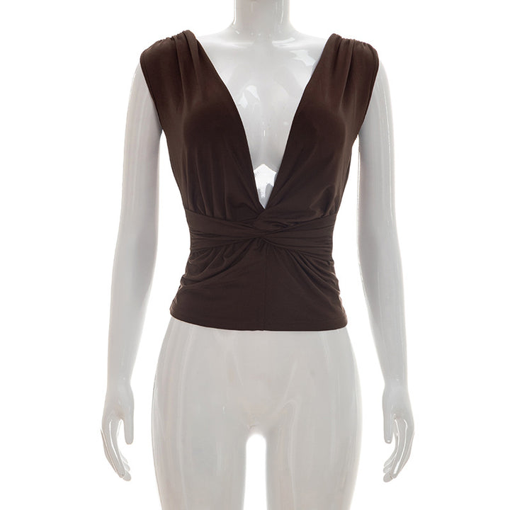 Damen Wickeloberteil mit tiefem V-Ausschnitt und elegantem Knotendetail Drune
