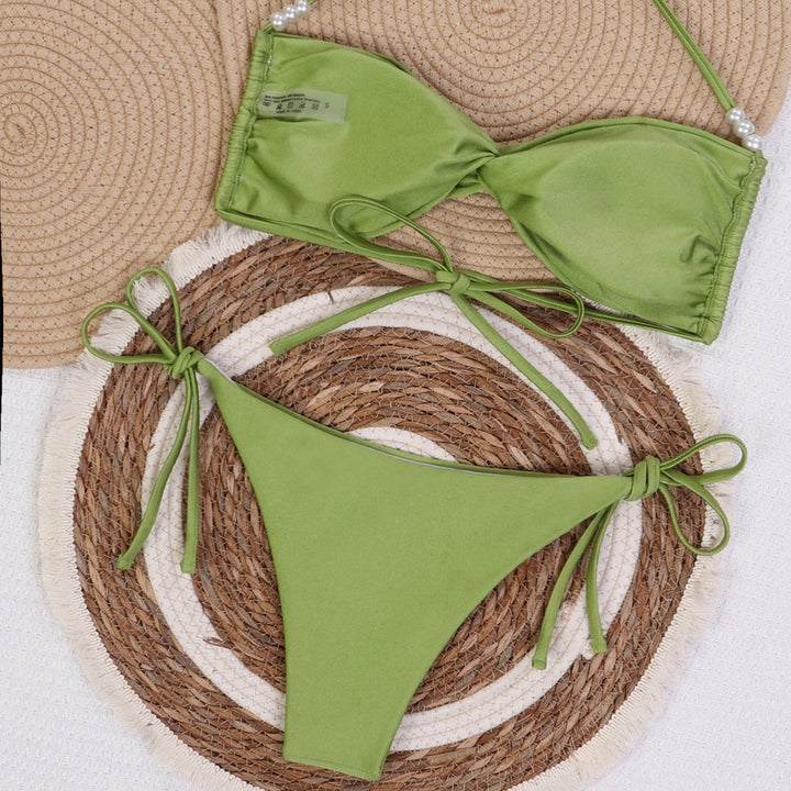Damen Bandeau-Bikini mit eleganten Perlenschnüren Drune