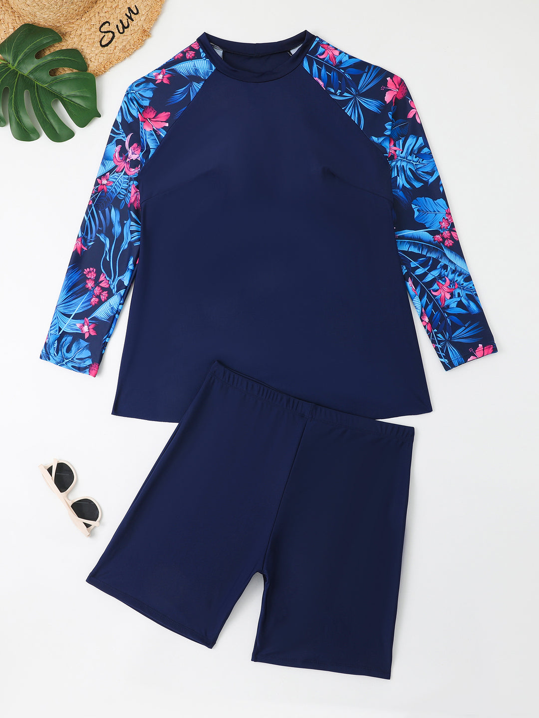 Damen Sportliches Surfanzug-Set mit langärmligen Oberteil und Shorts Drune