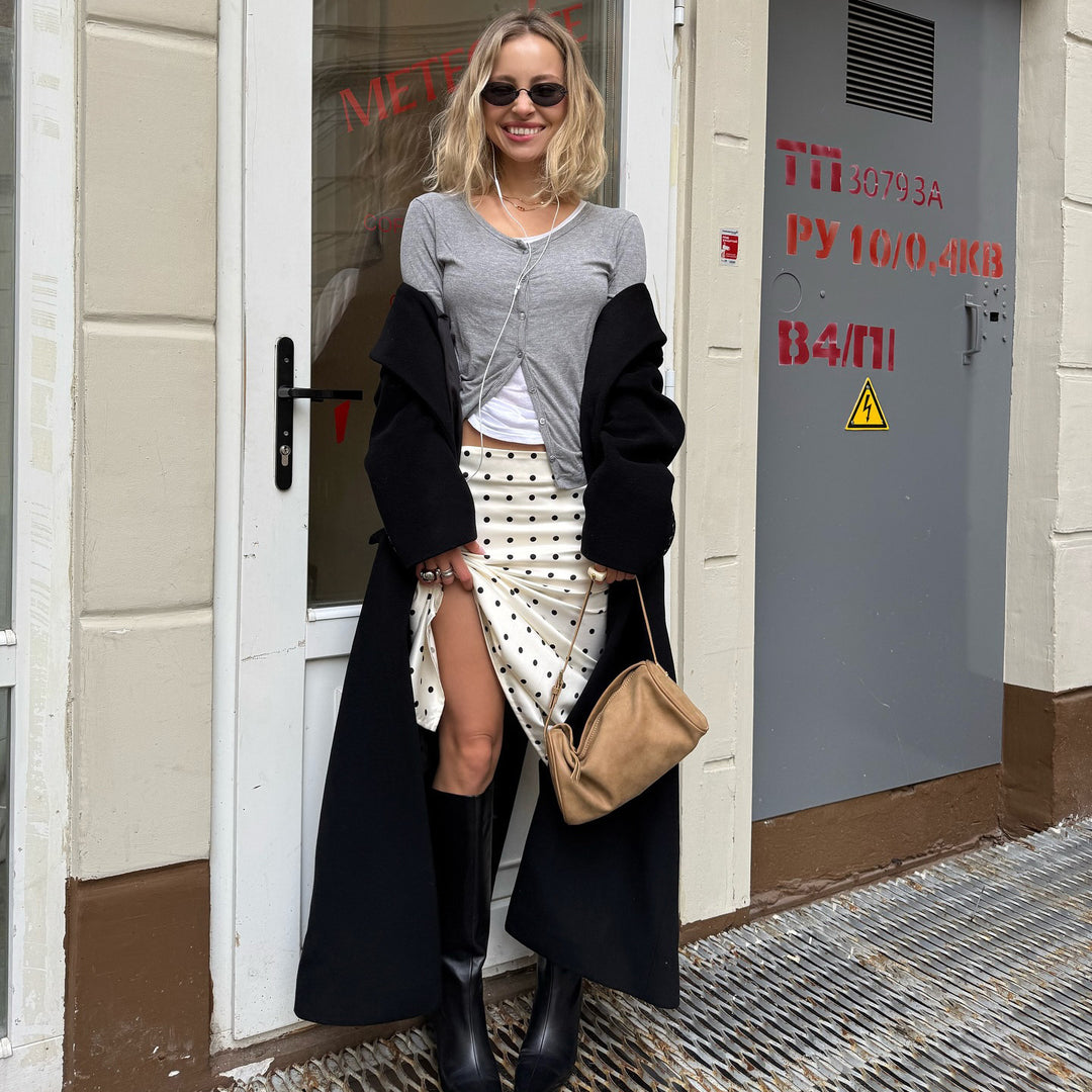 Damen modischer Midirock mit elegantem Punktdesign und hohem Schlitz Drune