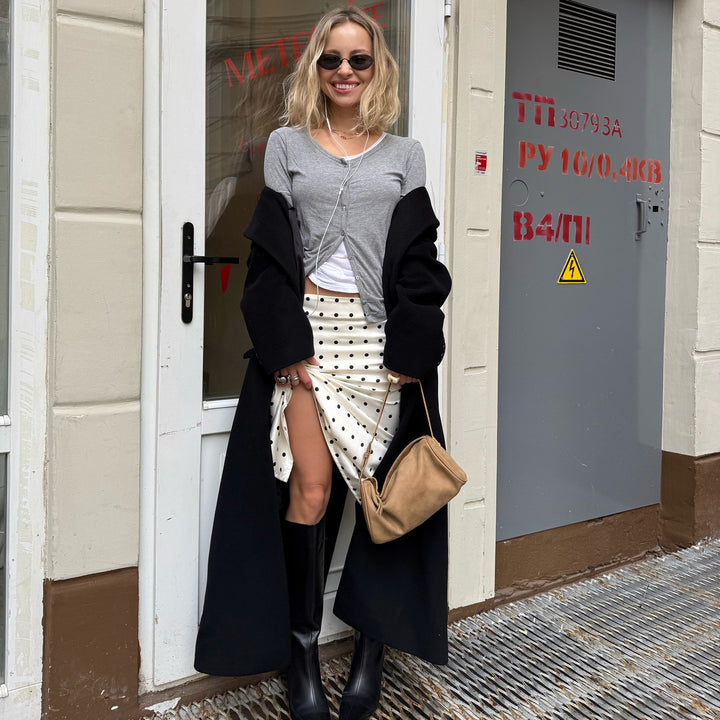 Damen modischer Midirock mit elegantem Punktdesign und hohem Schlitz Drune