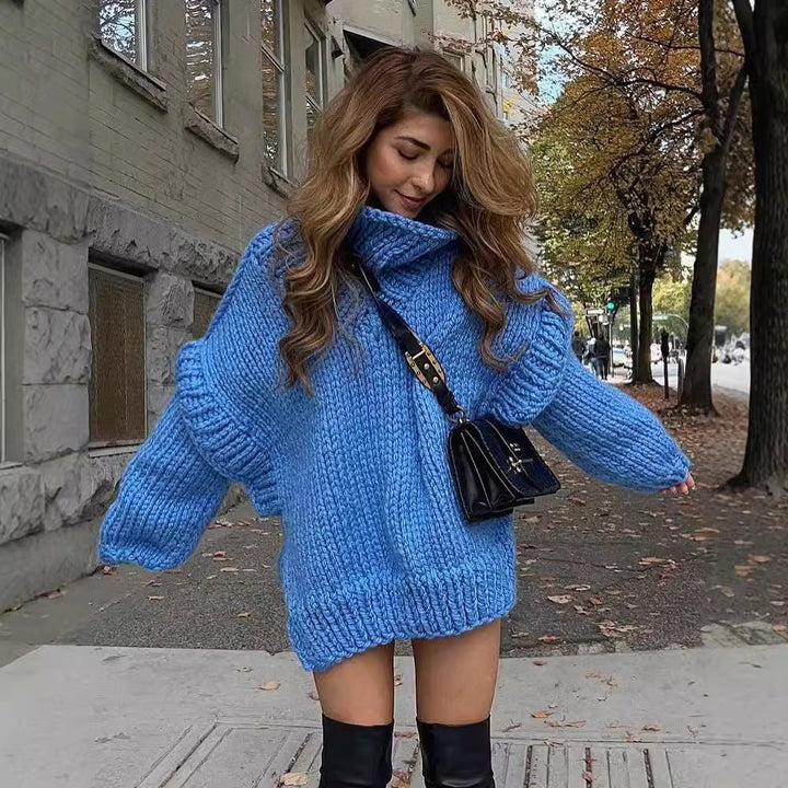 Damen Strickpullover mit hohem Kragen und weit geschnittenen Ärmeln Drune