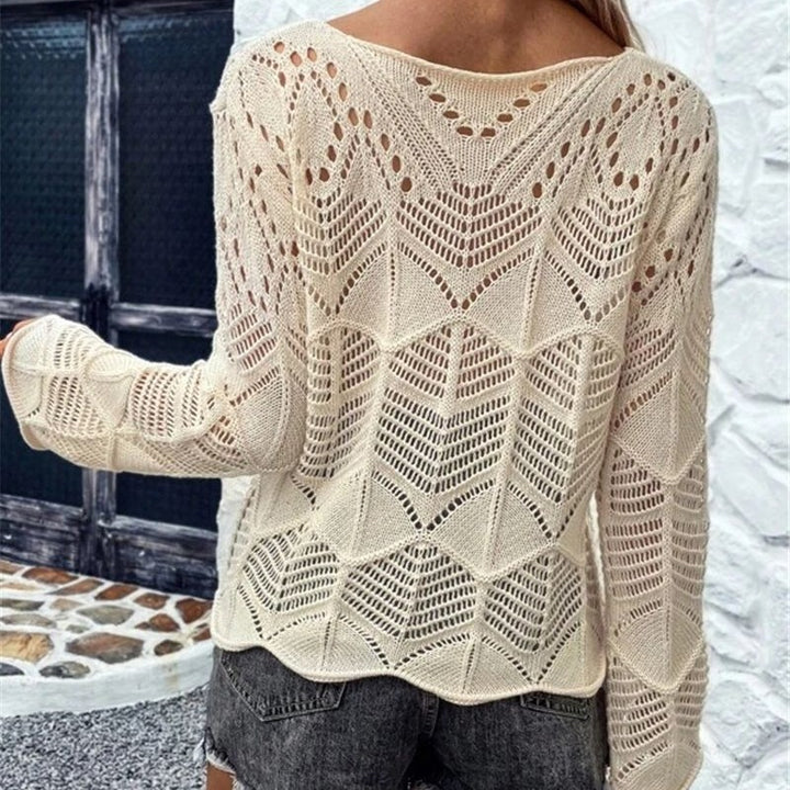 Damen Strickpullover mit filigranem Lochmuster und weitem Ärmel Drune