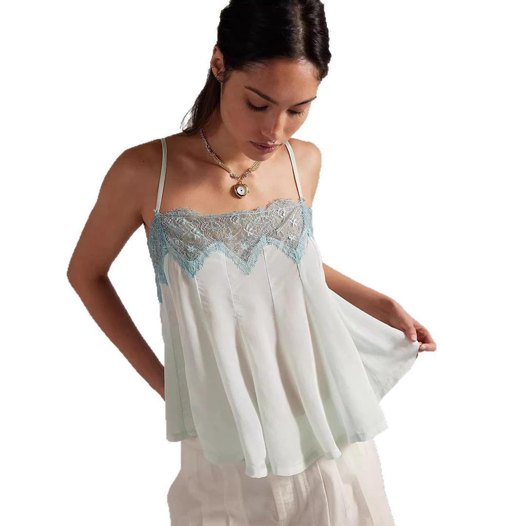 Damen Spitzencami-Top mit fließendem Schnitt und zarten Trägern Drune