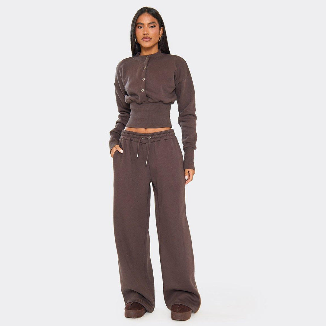 Damen bequeme Cropped Sweatshirt und weite Trainingshose Set Drune