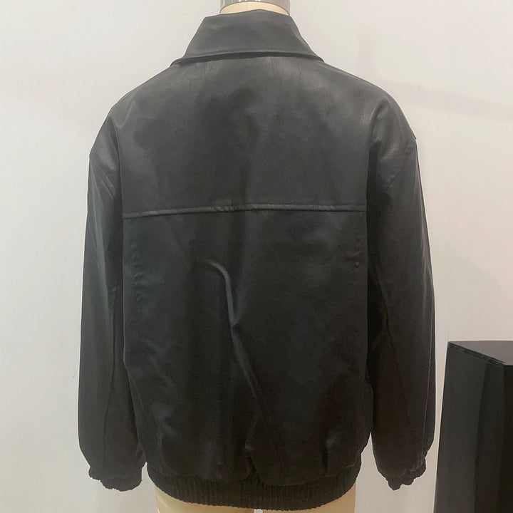 Damen lässige Lederjacke mit elastischem Saum und praktischen Taschen Drune