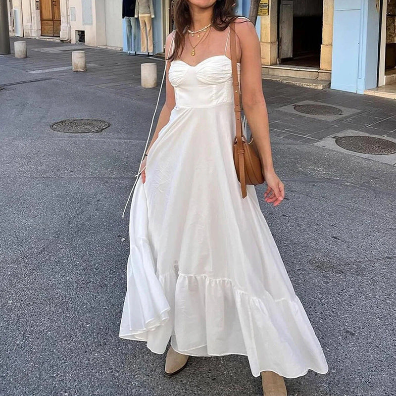 Damen Maxikleid mit rüschengeschichtetem Saum und tailliertem Oberteil Drune