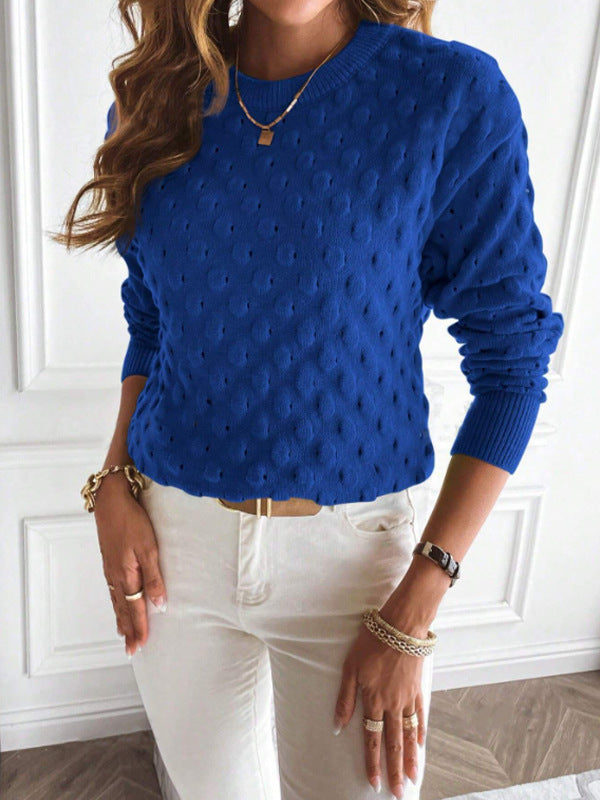 Damen Feinstrickpullover mit dekorativem Lochmuster und lässigem Schnitt Drune