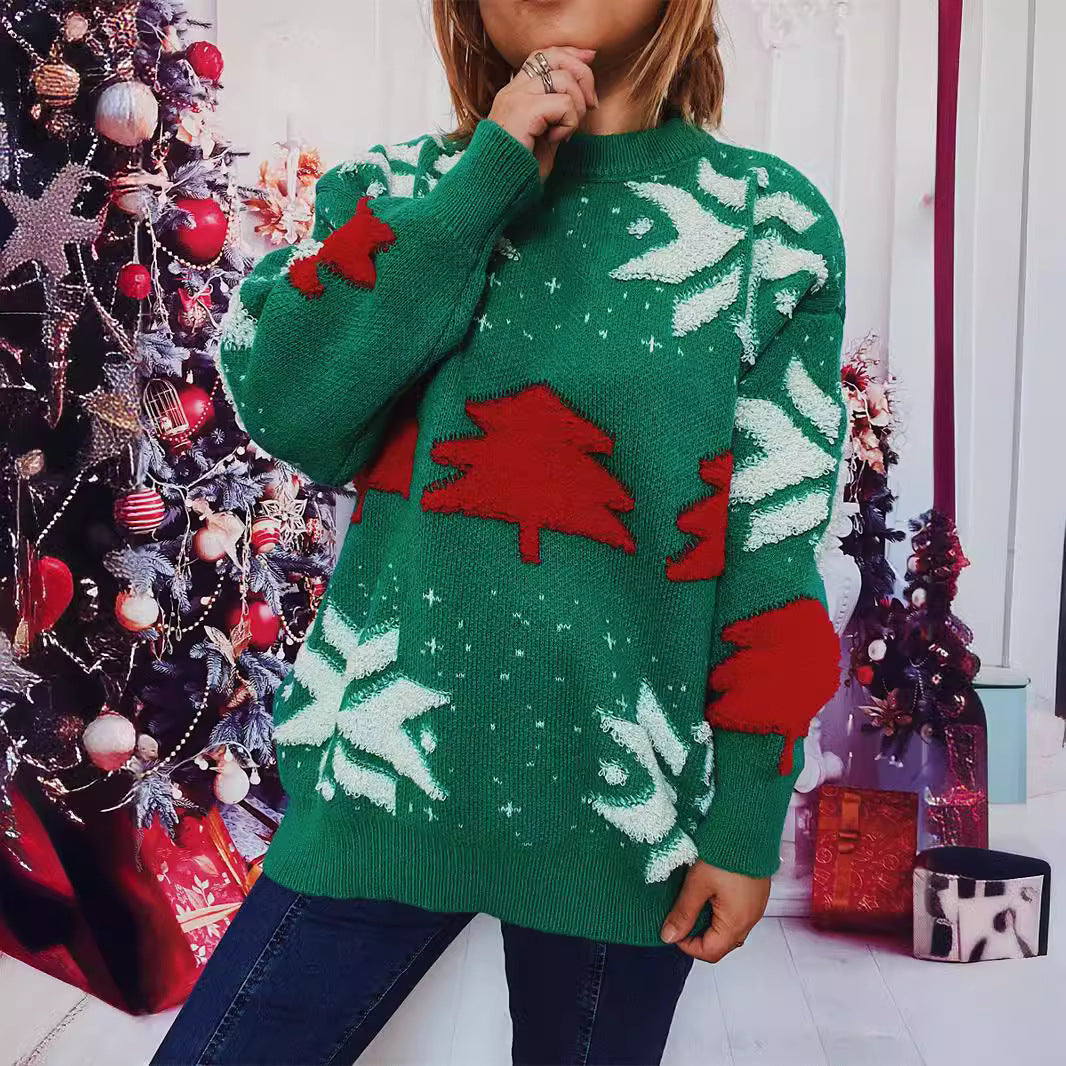 Damen lässiger Pullover mit festlichem Wintermotiv Drune