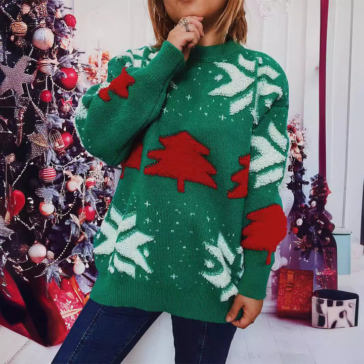 Damen lässiger Pullover mit festlichem Wintermotiv Drune