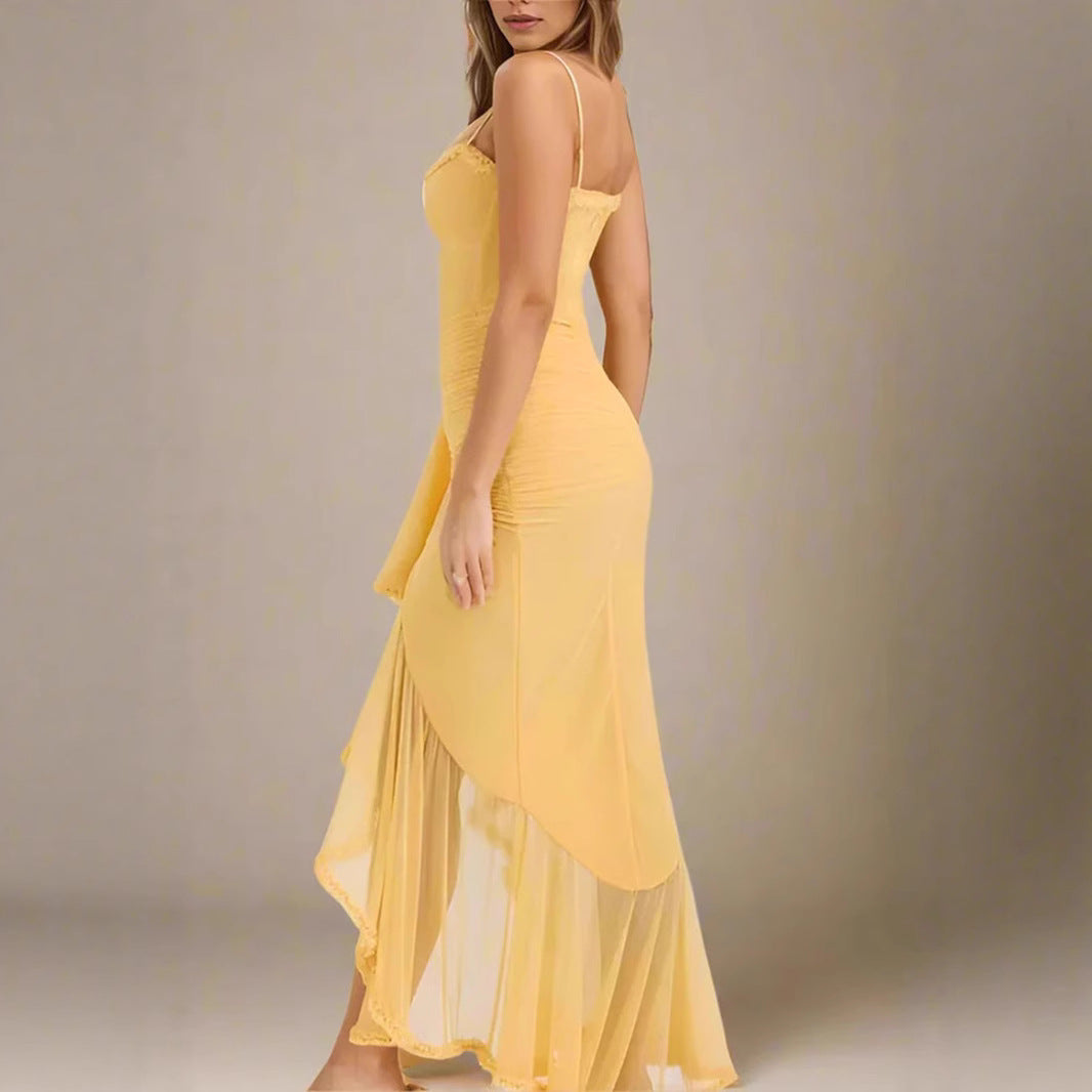 Damen Elegantes Wickelkleid mit Rüschendetails und hohem Schlitz Drune