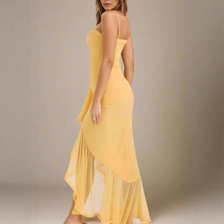Damen Elegantes Wickelkleid mit Rüschendetails und hohem Schlitz Drune