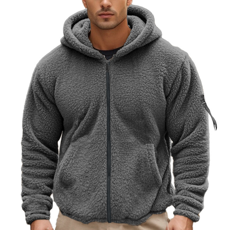 Herren nan wattierte Sherpa-Fleece-Kapuzenjacke mit durchgehendem Reißverschluss, elastischem Saum und Ärmel-Reißverschlusstasche Drune