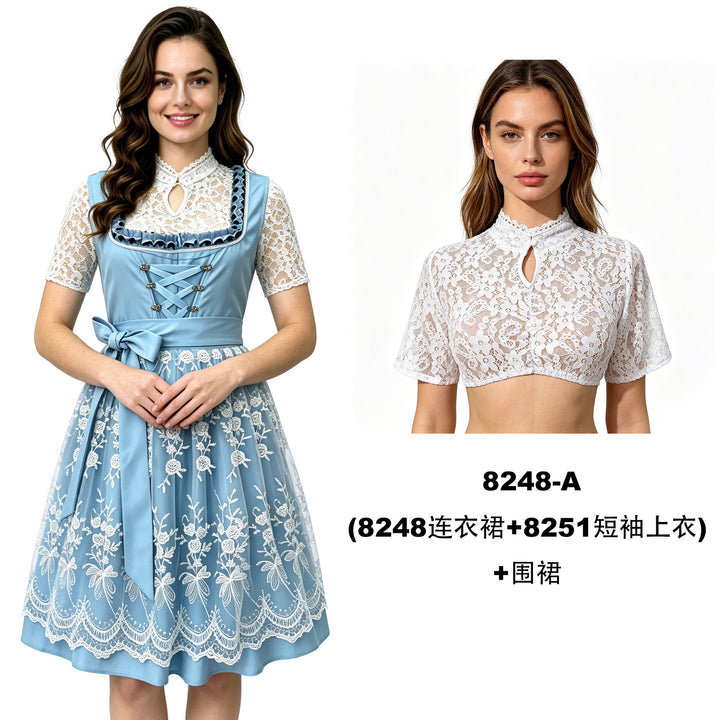 Damen nan traditionelles Dirndlkleid mit Spitzenbluse, geschnürtem Mieder und mehrlagigem Rock Drune