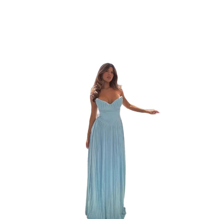 Damen Plisseekleid mit tiefem Herzausschnitt und fließendem Rock Drune