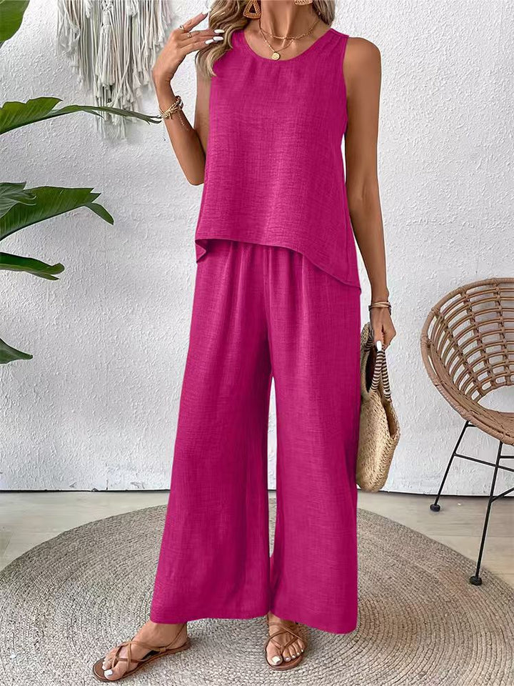Damen Lässiges und luftiges Zweiteiliges Set mit Oberteil und weitem Hosen Drune