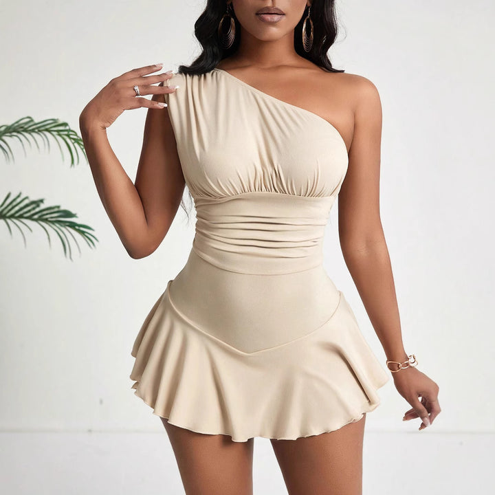 Damen asymmetrisches Minikleid mit Rüschendetails und figurschmeichelndem Design Drune