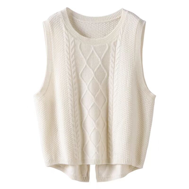 Damen Ärmellose Strickweste mit Zopfmuster und modernen Details Drune
