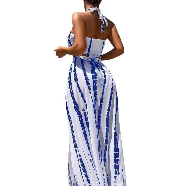 Damen Luftiges Strandkleid mit tiefem Ausschnitt und seitlichem Schlitz Drune