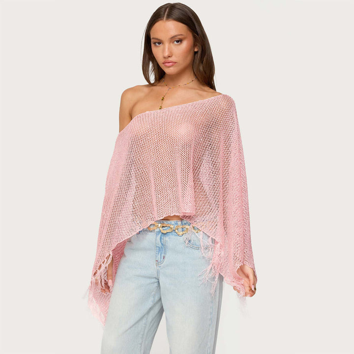 Damen stylischer Poncho mit Fransen Drune