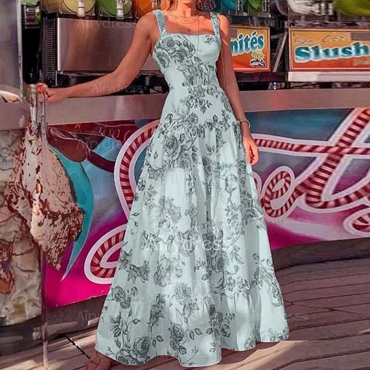 Damen Maxikleid mit hochwertigem Blumenmuster und schulterfreiem Design Drune