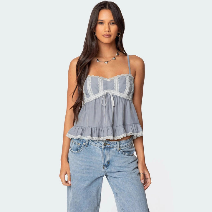 Damen Raffiniertes Sommeroberteil mit Spitzenakzenten und luftiger Silhouette Drune