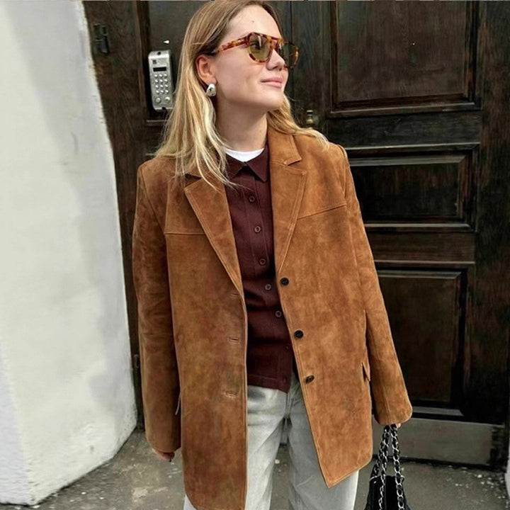 Damen klassische Blazerjacke aus weichem Material mit aufgesetzten Taschen Drune