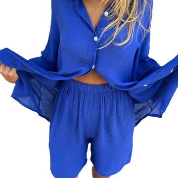 Damen Blusen-Shorts-Set mit Oversize-Schnitt – Drune