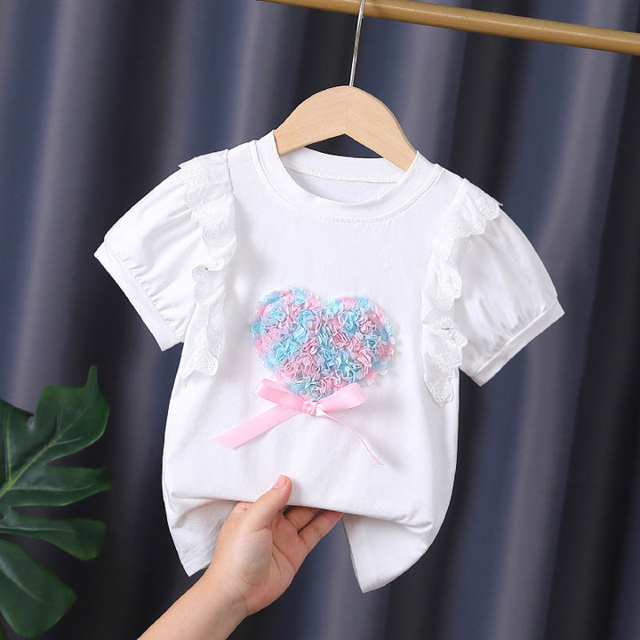 Mädchen T-Shirt mit Rüschendetails und Herzmotiv Drune