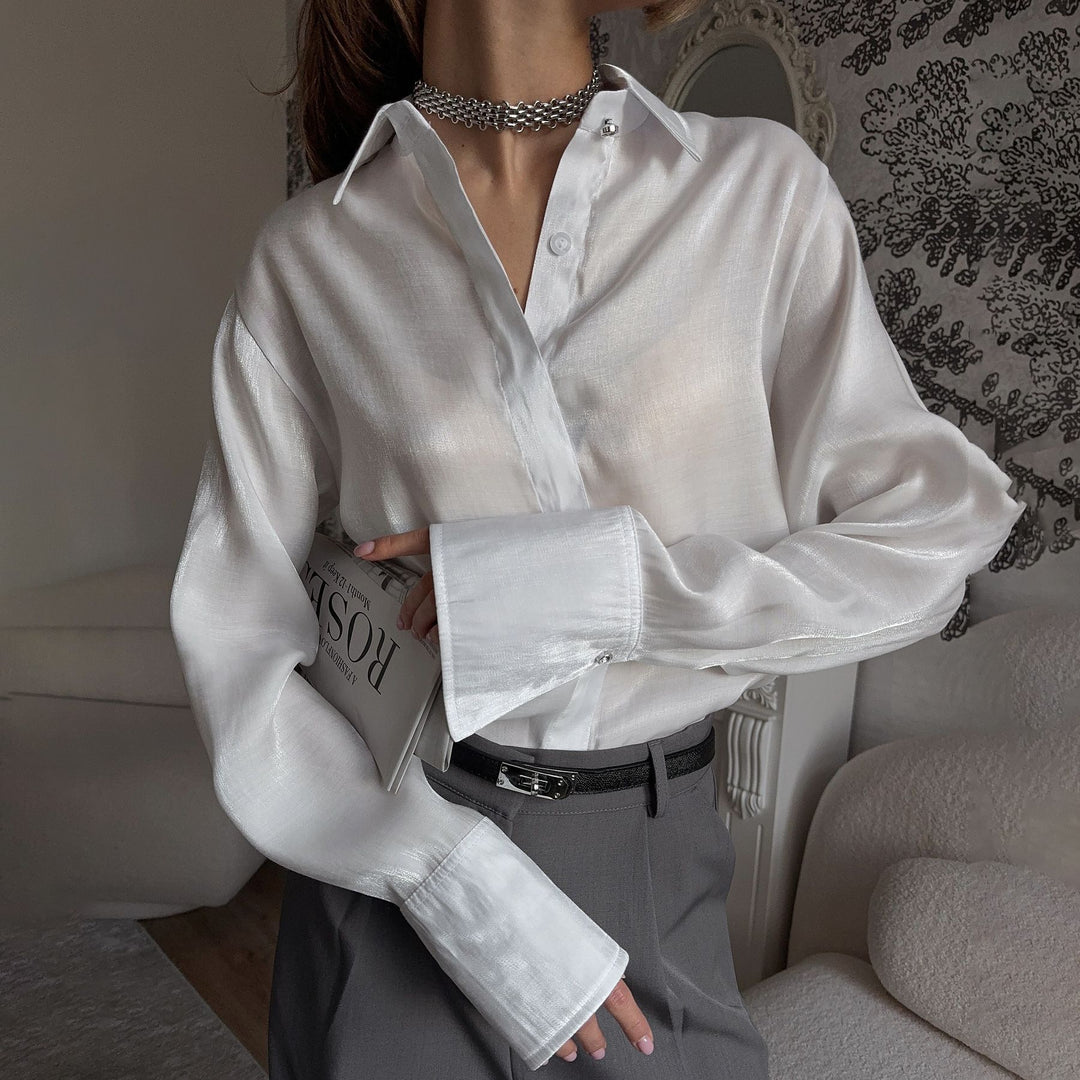 Damen elegante Bluse mit anpassbarem Manschettendesign und Knopfdetails Drune