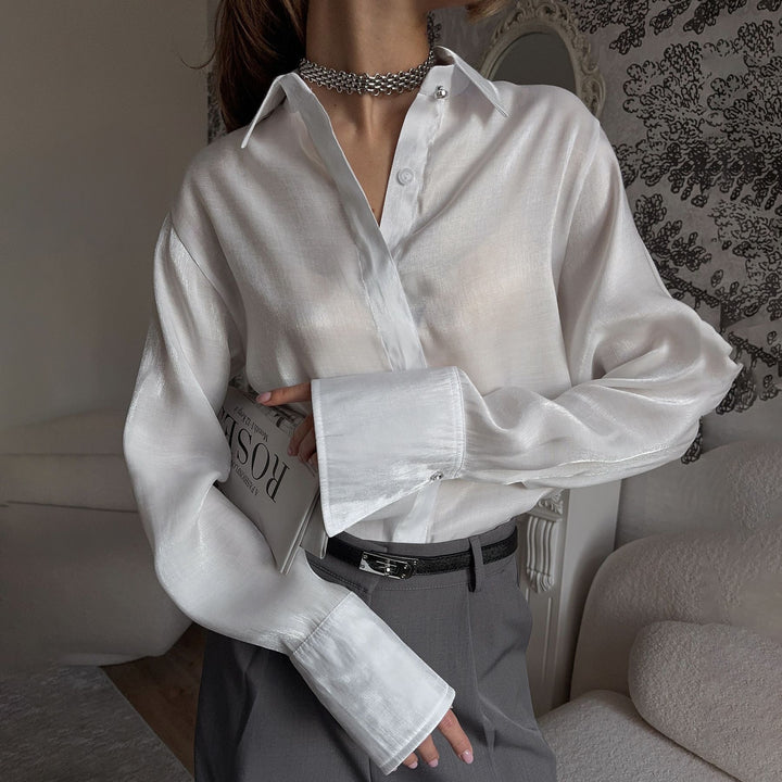 Damen elegante Bluse mit anpassbarem Manschettendesign und Knopfdetails Drune
