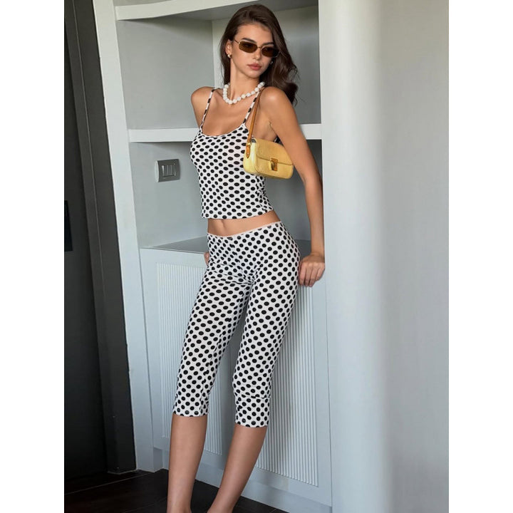 Damen modisches Polka-Dot-Outfit Set mit Crop-Top und knöchellangen Leggings Drune