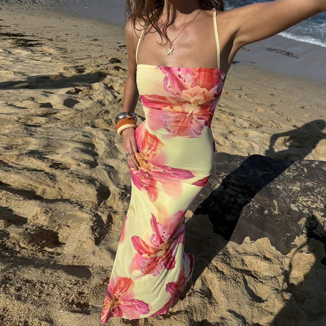 Damen Maxikleid mit floralem Muster und verstellbaren Trägern Drune