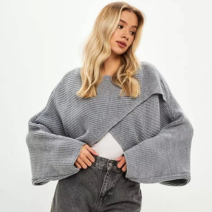 Damen Modischer cropped Strickpullover mit innovativem Schnitt Drune